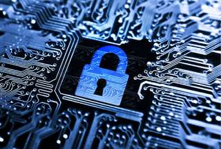 security lock symbol on computer circuit board