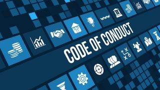 Code of conduct concept image with business icons and copyspace.