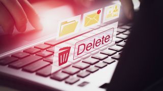 Deleting documents, spam mail, electronic messages or personal information in computer system. concept of technology and document management from laptop